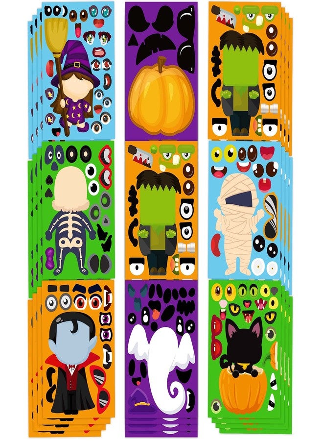 BAYLAY Halloween Stickers - Make Your Own Halloween Stickers 32PCS Halloween Party Games Pumpkin Mummie Witche Vampire Ghost Cat Skeleton Frankenstein Stickers Halloween Activities - Image 1